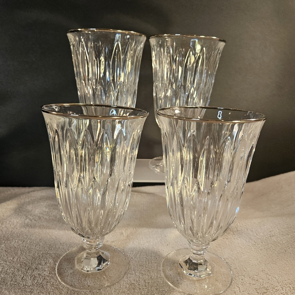 Fostoria Kimberly Lead Crystal Stem Platinum Trim Wine/Water/Tea Glass.